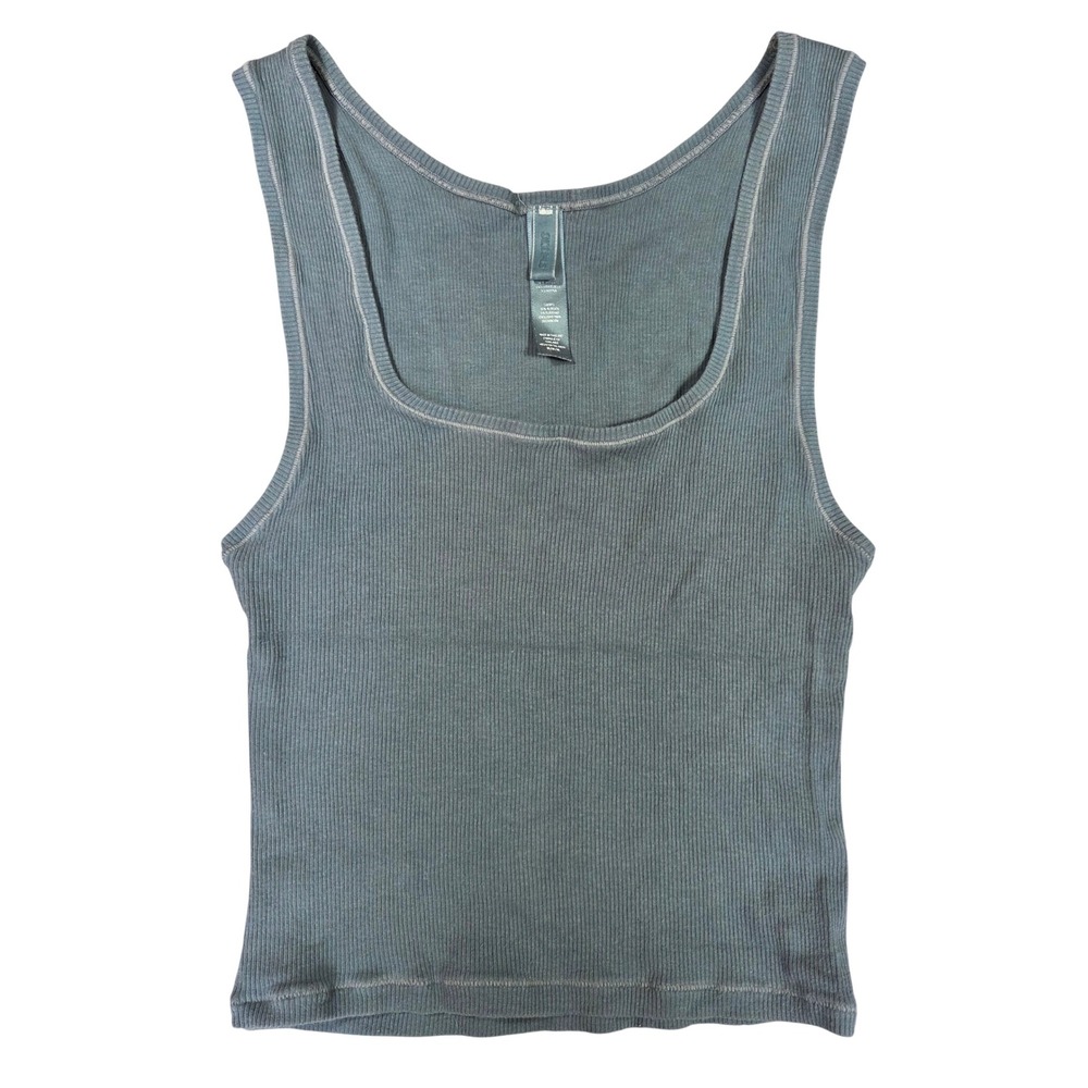 Skims Womens Cotton Rib Tank Top Blue Gray Square Neck Sleeveless Medium Lounge
